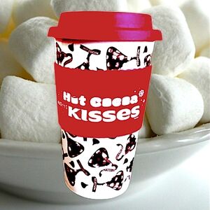 Hershey Hot Chocolate 14 oz Ceramic Tumbler Silicone Lid + Hand Protection Band